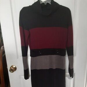 A. Byer  Size Large Red Black & Grey Turtleneck Sweater Dress